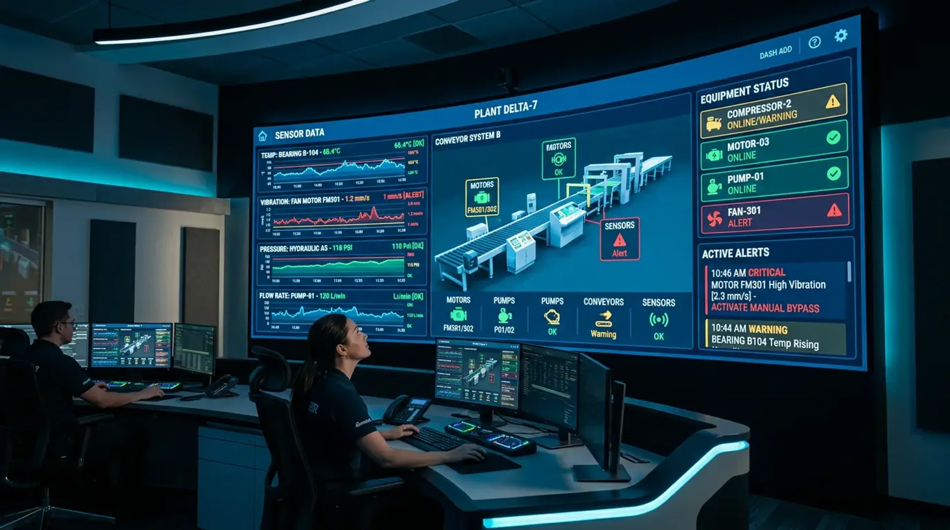 Sensor and control-room dashboard for industrial IO systems